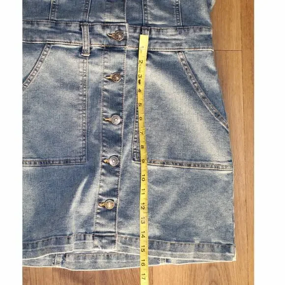 Peace Love Eco by Rewash Denim Mini Dress | Button Front | Short Sleeve | Size S - Picture 8 of 8